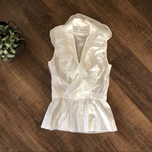 Trina Turk White Ruffle Wrap Blouse